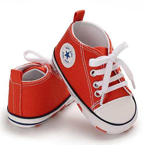 Zapatillas de Lona para Bebé Recién Nacido de 3 a 18 Meses Zapatos de Fondo Suave con Cordón Primeros Pasos de Primavera Otoño para Niños Niñas Pequeños (Rojo, 6-12 Meses)