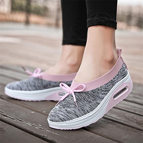 Zapatillas de moda para mujer, con fondo plano, de malla transpirable y con talones compensados, zapatillas de running, para exteriores, para correr, senderismo, senderismo, tennis, rosa, 42 EU