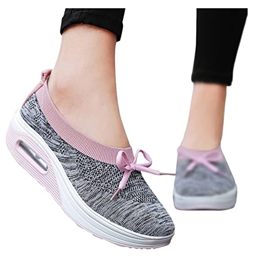 Zapatillas de moda para mujer, con fondo plano, de malla transpirable y con talones compensados, zapatillas de running, para exteriores, para correr, senderismo, senderismo, tennis, rosa, 42 EU