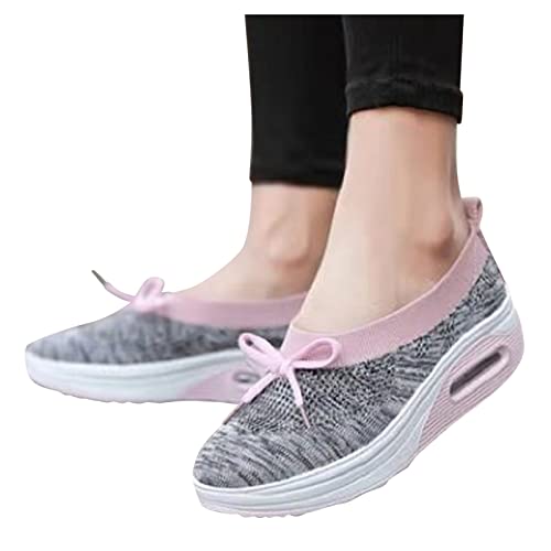 Zapatillas de moda para mujer, con fondo plano, de malla transpirable y con talones compensados, zapatillas de running, para exteriores, para correr, senderismo, senderismo, tennis, rosa, 42 EU