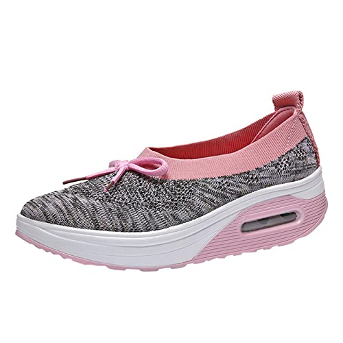 Zapatillas de moda para mujer, con fondo plano, de malla transpirable y con talones compensados, zapatillas de running, para exteriores, para correr, senderismo, senderismo, tennis, rosa, 42 EU