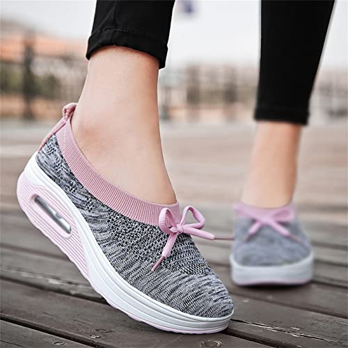 Zapatillas de moda para mujer, con fondo plano, de malla transpirable y con talones compensados, zapatillas de running, para exteriores, para correr, senderismo, senderismo, tennis, rosa, 42 EU