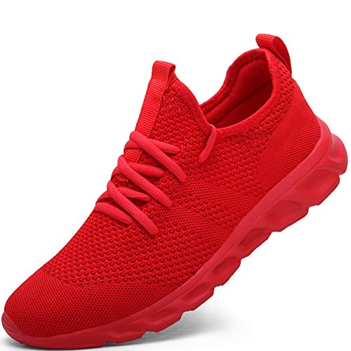 Zapatillas de Running para Hombre Casual Tenis Asfalto Zapatos Deporte Fitness Gym Correr Gimnasio Deportives Transpirables Seguridad Atlético Trekking Bambas Plataform Sneakers Rojo 41 EU