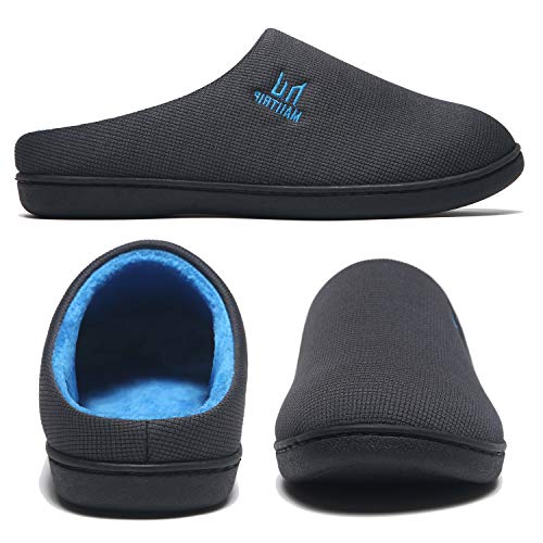 Zapatillas de zueco de espuma viscoelástica para hombre Casa Interior Exterior Acogedor Invierno Cálido Antideslizante Zapatos para el hogar Dormitorio Casual Suela de goma Azul Tamaño 42 43