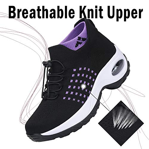 Zapatillas Deporte Mujer Zapatos para Andar Transpirable Mesh Bambas Correr Caminar Calzado Trabajo Morado-Negro, Gr.38 EU