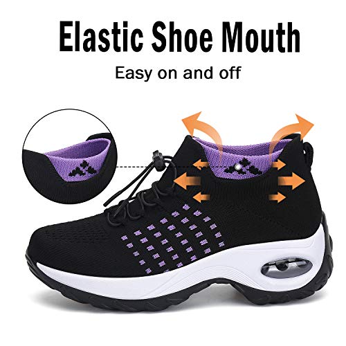 Zapatillas Deporte Mujer Zapatos para Andar Transpirable Mesh Bambas Correr Caminar Calzado Trabajo Morado-Negro, Gr.38 EU