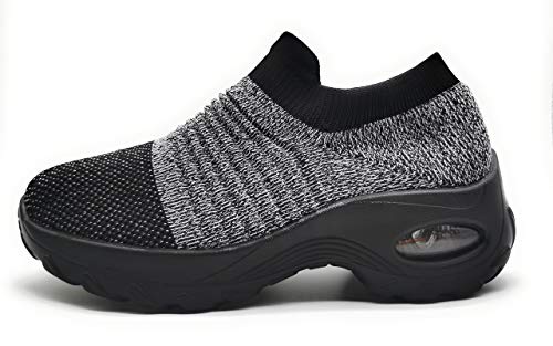 Zapatillas Deportivas Mujer Calcetin Elasticas sin Cordones Muy Comodas Transpirable Antideslizante para Correr Andar Trabajar Grey 37