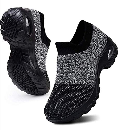Zapatillas Deportivas Mujer Calcetin Elasticas sin Cordones Muy Comodas Transpirable Antideslizante para Correr Andar Trabajar Grey 37