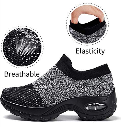 Zapatillas Deportivas Mujer Calcetin Elasticas sin Cordones Muy Comodas Transpirable Antideslizante para Correr Andar Trabajar Grey 37