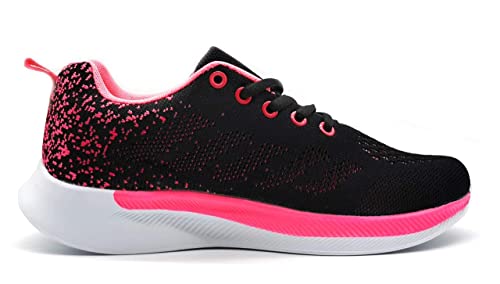 Zapatillas Deportivas Mujer Running Ligero Malla Transpirable con Cordones Zapatillas de Deporte para Mujeres Fitness Correr Atletismo Caminar Andar Gimnasia Negro Fucsia 37