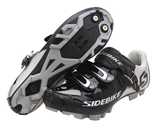 Zapatillas para ciclismo BTT, profesionales, transpirables, para hombre y mujer, compatibles con pedales SPD, Unisex adulto, Black Silver 001, 45 EU