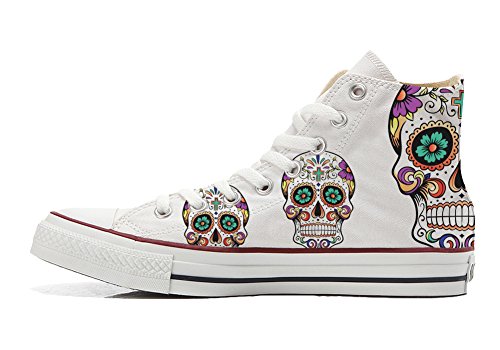 Zapatillas Personalizadas Original Alta – Zapatos artesanales – con impresión de White Skull Mexican with Cross, Blanco (Blanco), 40 EU