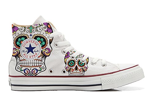 Zapatillas Personalizadas Original Alta – Zapatos artesanales – con impresión de White Skull Mexican with Cross, Blanco (Blanco), 40 EU