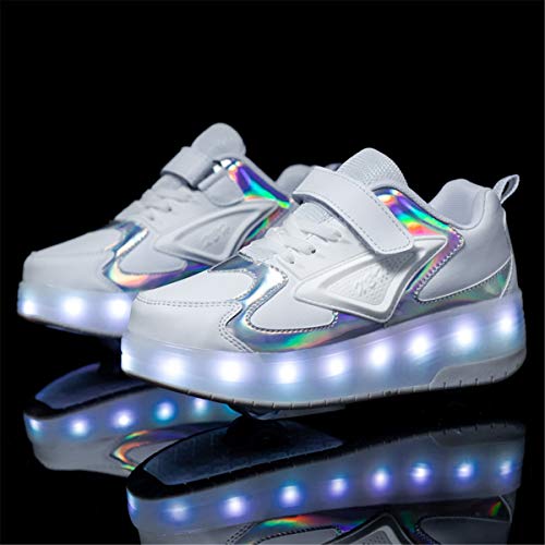 Zapatos con Ruedas para Niña y Niños LED Luces Luminosas Zapatillas con Ruedas USB Carga Automática Rueda Patines Aire Libre y Deporte Gimnasia Running Zapatos de Skateboard