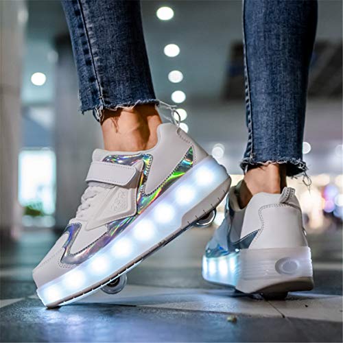 Zapatos con Ruedas para Niña y Niños LED Luces Luminosas Zapatillas con Ruedas USB Carga Automática Rueda Patines Aire Libre y Deporte Gimnasia Running Zapatos de Skateboard