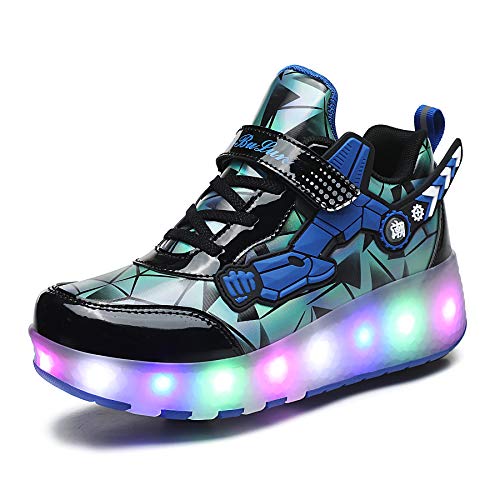 Zapatos con Ruedas Zapatillas con Dos Ruedas para niños y niña 7 Colores cambiantes con Luces LED para Patines Ajustables, Patines en línea con Ruedas