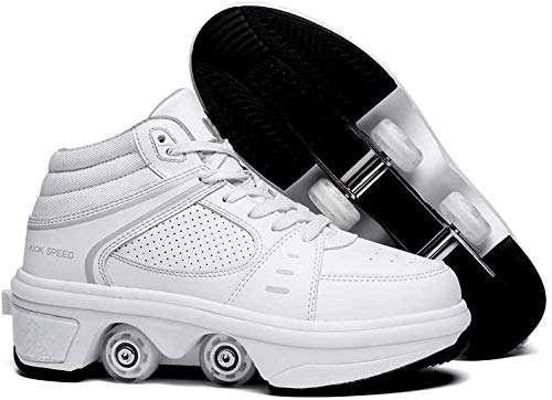 Zapatos De Patín De Ruedas con Luz LED con Ruedas Zapatos De Patín De Ruedas con Tira De LED Mejorados 7 Colores Que Cambian Divertidos Entrenadores Multideporte,White-37