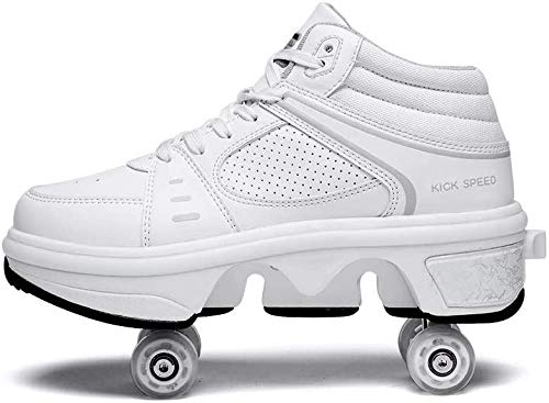 Zapatos De Patín De Ruedas con Luz LED con Ruedas Zapatos De Patín De Ruedas con Tira De LED Mejorados 7 Colores Que Cambian Divertidos Entrenadores Multideporte,White-37