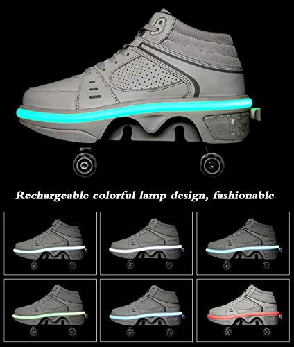 Zapatos De Patín De Ruedas con Luz LED con Ruedas Zapatos De Patín De Ruedas con Tira De LED Mejorados 7 Colores Que Cambian Divertidos Entrenadores Multideporte,White-37