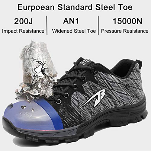 Zapatos de Seguridad para Hombre con Puntera De Acero Mujer Calzado De Trabajo Zapatillas de Deportivos Transpirables Construcción Botas Trekking Negro Azul Gris Verde Rosa Grey 44EU