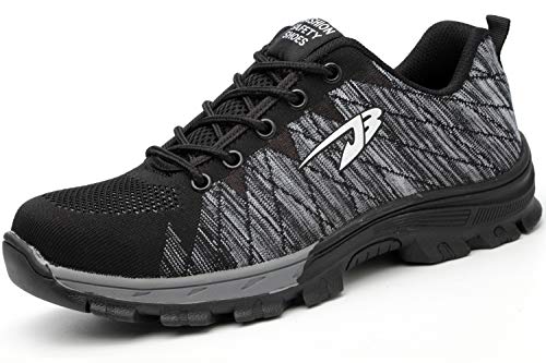 Zapatos de Seguridad para Hombre con Puntera De Acero Mujer Calzado De Trabajo Zapatillas de Deportivos Transpirables Construcción Botas Trekking Negro Azul Gris Verde Rosa Grey 44EU