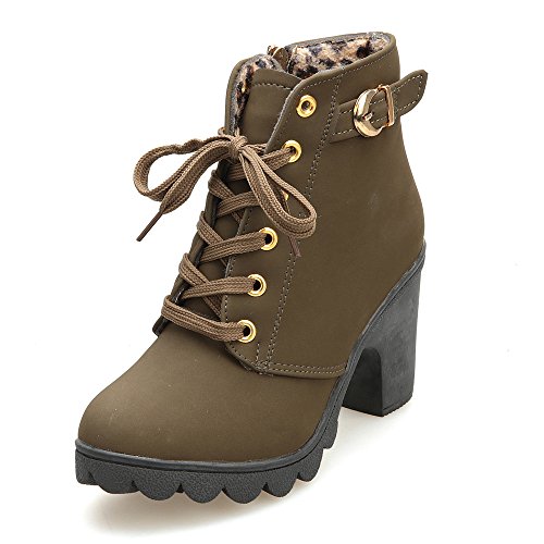 Zapatos Mujer Invierno Botines de tacón Alto Botas con Cordones Otoño 2018 2019 (37 EU, Verde ejército)