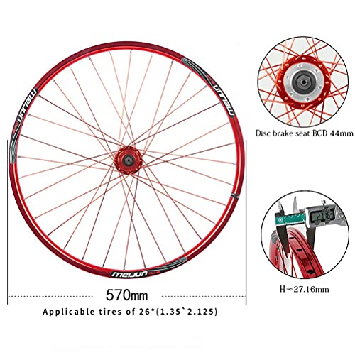 Zatnec Ciclismo Ruedas Llantas 26 MTB Aluminio Aleación Doble Pared 32 Hoyos Ruedas Bicicleta Montaña Freno Disco 7/8/9 Velocida Liberación Rápida (Color : Red, Size : 26inch)