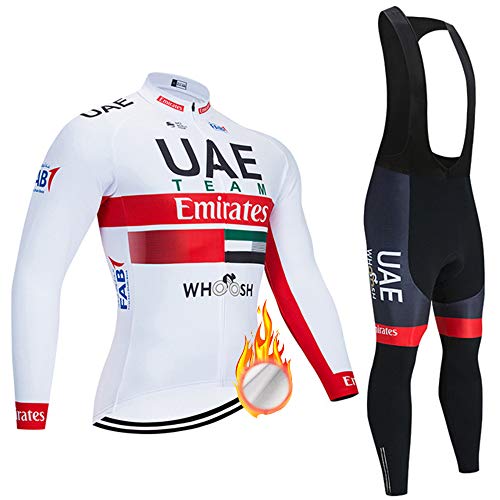 ZDFLC Maillot Ciclismo Set Hombres Manga Larga y Pantalones Ajustados 3D Acolchado Forro Térmico de Lana Anti-Viento Invierno