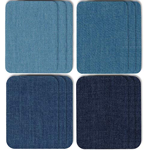 ZEFFFKA Tela Calidad Premium Parches Jean Aplicables con Plancha Interior & Exterior Pegamento Mas Fuerte 100% Algodón Tonos Surtidos Kit de Decoración 12 Piezas Tamaño 3" x 4-1/4" (7.5 cm x 10.5 cm)