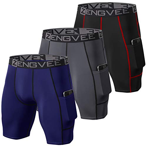 ZENGVEE 3 Piezas Mallas Running Hombre de Secado Rápido para Pantalon Deporte Hombre para Gym, Yoga, Running(Gray Black Navy-L)