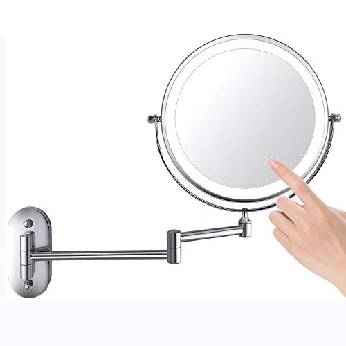 ZEPHBRA Espejo de Maquillaje con Luz LED 1X/5X Aumento Espejos de Aumento de Pared de Doble Cara Giratorio Espejos Extensibles para Baño y Tocador (Plata)