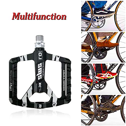 Zeroall Ultraligero Pedales de Bicicleta 9/16" Aleación de Aluminio Pedales Bicicleta Montaña con Superficie Antideslizante, Plataforma Pedales para Bicicleta de Carretera Ciudad MTB(Negro)