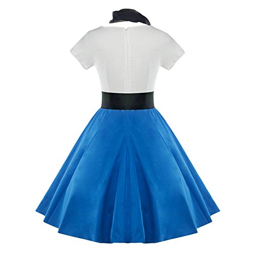 ZEZCLO Vestido de cóctel con estampado de caniche de cintura alta, estilo vintage rockabilly, Azul brillante., XXL