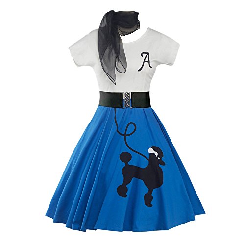 ZEZCLO Vestido de cóctel con estampado de caniche de cintura alta, estilo vintage rockabilly, Azul brillante., XXL