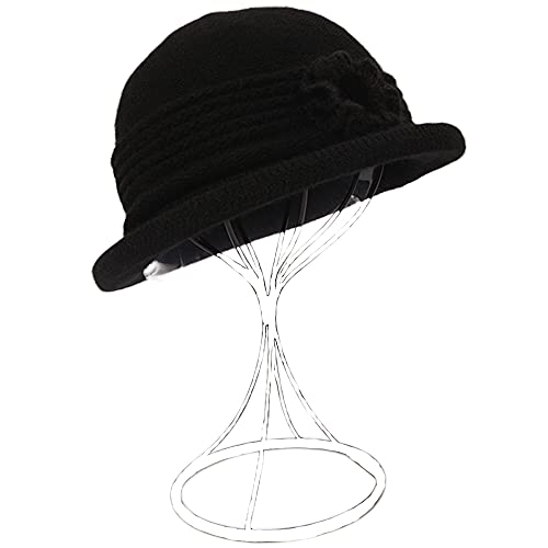 ZffXH Gorro de punto de lana de invierno para mujer, otoño y otoño de los años 20, Negro, L