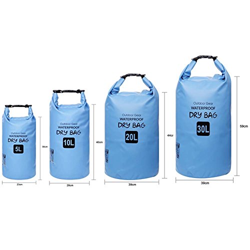 ZhaoCo Bolsa Seca, 5L/10L/20L/30L Bolsas Estancas Impermeable con Correa Ajustable para Rafting Kayak Pesca Natación Playa Senderismo Camping Canotaje Al Aire Libre Deportes Acuáticos(Azul,10L)