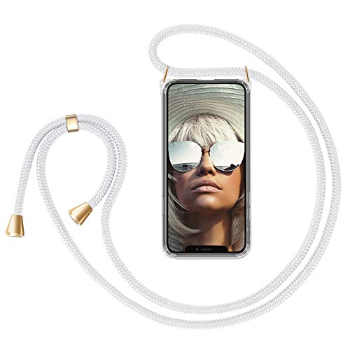 ZhinkArts Cadena para teléfono móvil compatible con Apple iPhone 13 Pro Max – Pantalla de 6,7 pulgadas – Funda para smartphone con banda – Cordón con funda para colgar en blanco