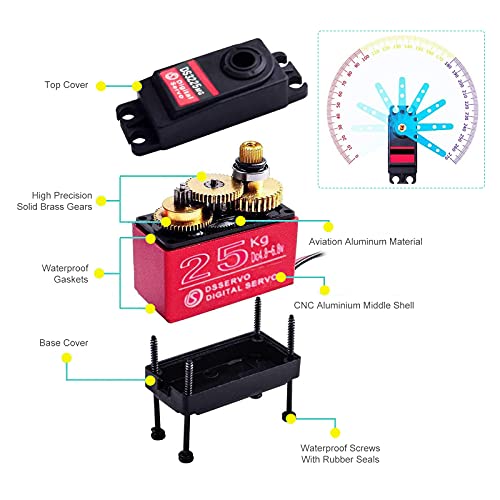 ZHITING 270 ° 25KG Servo Digital Servo Engranaje de Metal Completo Alto Par Impermeable para RC Robot Rastreador Coche Barco helicóptero Robot avión (2PCS)