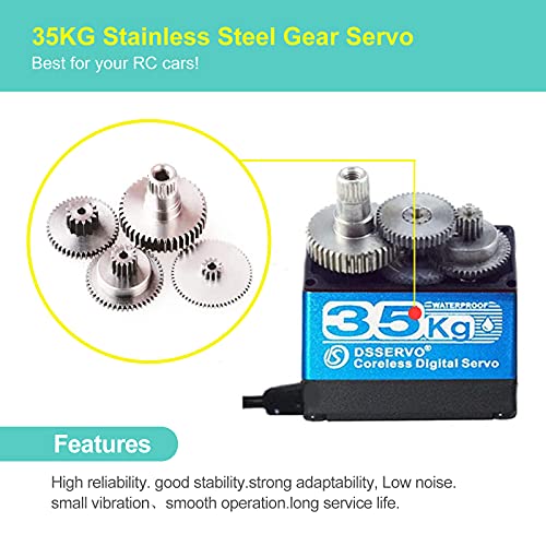 ZHITING 35KG Servo Motor Digital sin núcleo Engranaje de Acero Inoxidable 7,4 V Alto par Resistente al Agua DS3235 con Brazo Servo 25T para Robot de Coche RC (180 °
