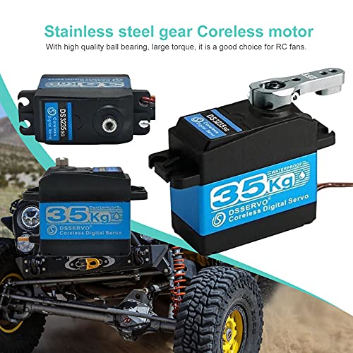 ZHITING 35KG Servo Motor Digital sin núcleo Engranaje de Acero Inoxidable 7,4 V Alto par Resistente al Agua DS3235 con Brazo Servo 25T para Robot de Coche RC (180 °
