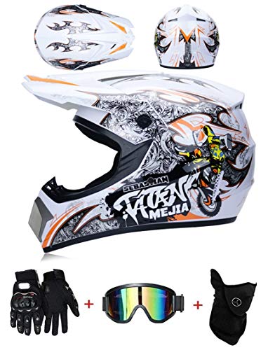 ZLCC Casco de Motocross Profesional, Cascos de Cross de Moto Set con Gafas/Máscara/Guantes, Niño Motos Deportivas Off-Road Enduro Casco ATV MTB BMX Quad Cascos de Motocicleta (C-01,XL: 61-62 cm)