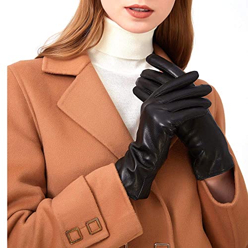 ZLUXURQ Guantes de cachemir de cuero italiano de para mujer