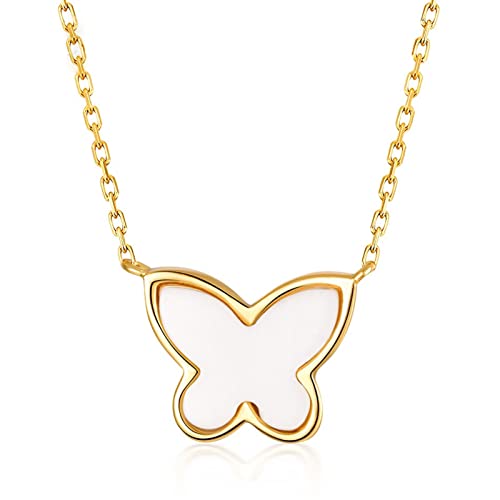 zlw-shop Collar de Mujer 925 Collar de Lentes de Plata de Ley 925 Ágata Natural Mariposa Colgante Collar Exquisito y Elegante joyería Collares Pendientes (Length : 45cm)