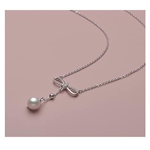 zlw-shop Collar de Mujer Collar de Perlas 925 Plata Pearl Pearl Cadena Colgante 7-8mm Moda Redonda Collar de Collar de Moda Collares Pendientes