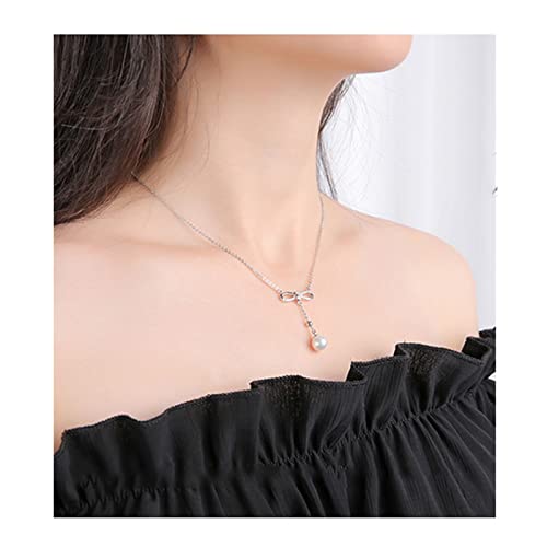 zlw-shop Collar de Mujer Collar de Perlas 925 Plata Pearl Pearl Cadena Colgante 7-8mm Moda Redonda Collar de Collar de Moda Collares Pendientes