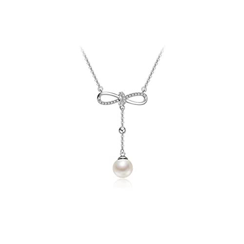 zlw-shop Collar de Mujer Collar de Perlas 925 Plata Pearl Pearl Cadena Colgante 7-8mm Moda Redonda Collar de Collar de Moda Collares Pendientes