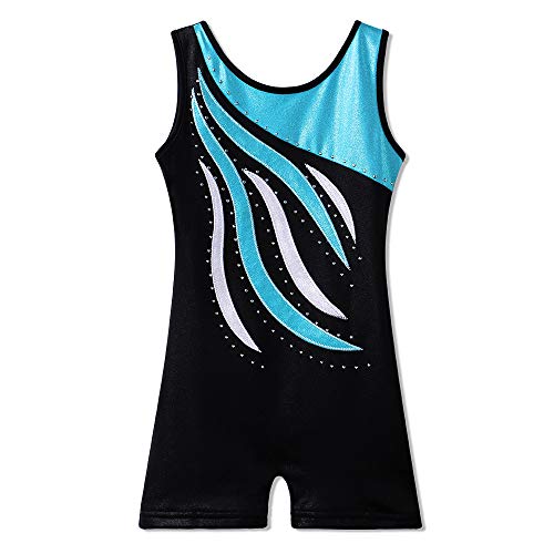 ZNYUNE Niña Maillot Gimnasia Clásico Multicolor Leotardo sin Manga 165 Negro-Azul NO.130