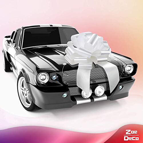 Zoe Deco Big Car Bow (Blanco, 23 Pulgadas / 58 cm, 1 Paquete), Lazo de Regalo de Forma Redonda, Lazo Gigante para Coche, Lazo de cumpleaños, Lazo de Coche Enorme, Lazo de Coche, Lazo Blanco Grande,