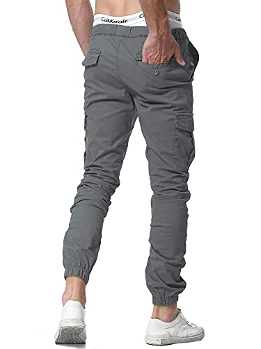 ZOEREA Pantalones Hombre Casuales Deporte Elásticos Joggers Largos Pants con Bolsillos Algodón Slim Fit Cargo Trouser de Hombres Gris, L