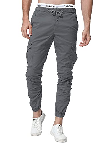 ZOEREA Pantalones Hombre Casuales Deporte Elásticos Joggers Largos Pants con Bolsillos Algodón Slim Fit Cargo Trouser de Hombres Gris, L